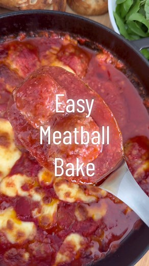 Meatball Bake A big batch of these meatballs with a sprinkling of parmesan and a glass of red wine and this Mum is complete. I love that these meatballs don’t need be precooked. The recipe starts with an easy, flavourful tomato and garlic sauce before the meatballs are submerged and baked with a golden cheese crust. I love serving with crusty bread and a big salad. This is what easy weeknight dinner dreams are made of. Meatball Bake Recipe Meatballs: 500g regular beef mince (not lean) 250g pork