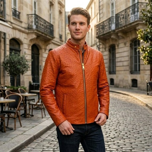 Men's Ostrich Leather Jacket, Real Leather Jacket for Men, Tan Brown Ostrich Biker Jacket, Ostrich Embossed Moto Jacket - Etsy