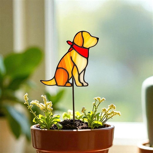 Stained Glass Dog Suncatcher, Hanging Window Decor or Plant Stake – Personalized Pet Memorial Gift for Dog Lovers - Etsy