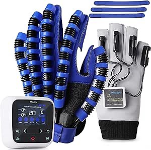2023 New Rehabilitation Robot Gloves for Stroke Recovery - 5 Workout Modes, Custom Time Settings, Rechargeable Finger Rehab Trainer - Left Hand Medium