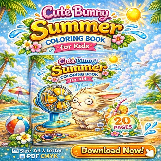 Cute Bunny Summer Coloring Book Printable – 20 Rabbit Coloring Pages PDF, Kids Activity Sheets, A4 Letter Instant Download CMYK - Etsy