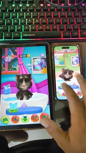 iPhone 15 Vs Android tab game play for talking Tom 2