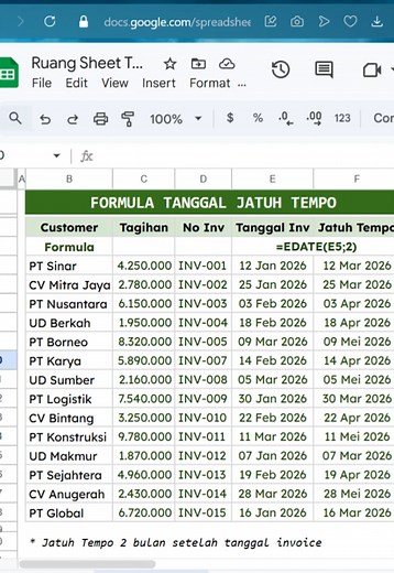 Atur Tanggal Jatuh Tempo Invoice Otomatis di Google Sheets