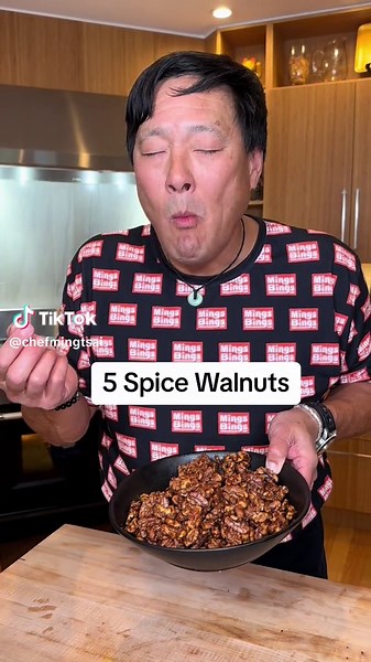 An easy and delicious appetizer for the holidays! Ingredient List 4 cups raw walnuts 1 tbs butter 1 tsp 5 spice 2 tbs agave syrup Kosher salt Instructions 1) Heat your oven to 350 degrees. Spread raw walnuts on a sheet tray and toast in the oven until browned and fragrant, about 7-10 minutes. Stir occasionally. 2) Heat a large sauté pan over medium heat, melt butter, add 5 spice and agave syrup. Add walnuts and toss to coat. 3) Once coated, remove from heat and spread out on a sheet tray lined w