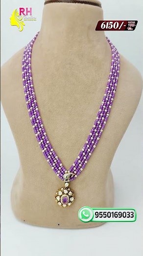 Purple CZ High-Crushed Beads Necklace with Swarovski Pearls & Silver Elephant Pendant