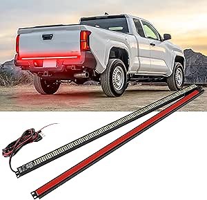 48" Tailgate Light Bar Triple Row LED Truck Tailgate Light Strip with Red Running Brake Lights White Reverse Amber Turn Signal Lights Compatible with Toyota Tacoma Ford Ranger Maverick GMC Canyon
