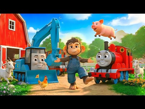Cute Monkey | Family Farm Story with Thomas Train and Excavator | Monkey Cartoon