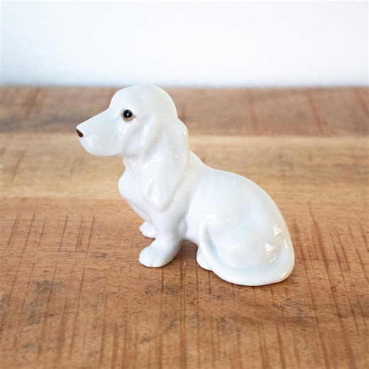 Vintage Porcelain Dog Figurine: White Basset Hound Collectible - Etsy