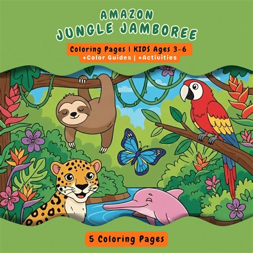 Jungle Jamboree: Coloring Pages for Kids Ages 3-6 | Amazon Theme |  color Guides & Activities | PDF - Etsy
