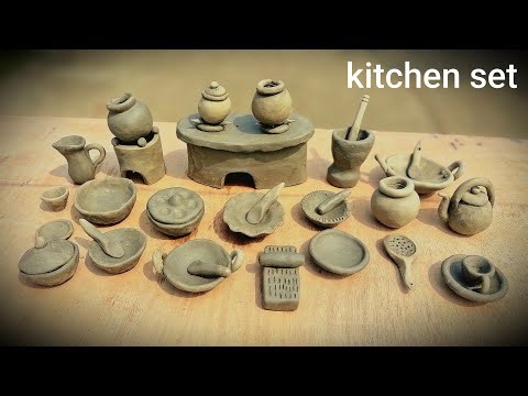 Diy how to make miniature polymer kitchen set mitti,amazing kitchen set unboxing,handmade kitchen