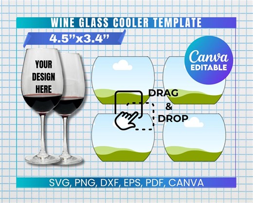 Wine Glass Cooler Template SVG, Wine Glass Sleeve Template, Wine Glass Wrap, Cooler Sublimation Template, Wine Glass Cover, PNG - Etsy