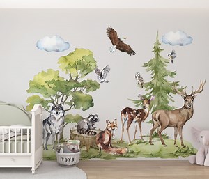 Forest Wall Decals, Woodland Animals Wall Decals, Forest Animals Wall Decal, Woodland Decals, Tree Wall Decal, Wolf Wall Decal, Kids Decal - Etsy
