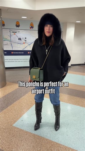 Nancy Hernandez | Fashion 🇺🇸🇲🇽 on Instagram: "Coucou! I like to be comfortable, but I don’t sacrifice style when I travel, so thanks @furinstituteofcanada this poncho was just perfect to be both comfortable and stylish. The poncho is real fur, which is ethically sourced in Canada, and being real fur you can imagine how warm it is. Outfit details: Poncho @furinstituteofcanada Jeans @zara Boots @sam_edelman from closet Leather pants vintage Boots @carolinaherrera from closet Have a fabulous al