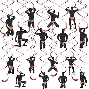 Lnlofen 30Pcs Bachelorette Party Hanging Swirls Decorations, Rose Gold Male Dancer Hen Party Supplies, Bridal Shower Dirty & Naughty Bachelorette Party Decor for Women