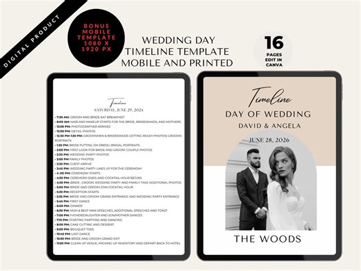 Editable Wedding Timeline Template, Canva Planner (digital Download) - Etsy
