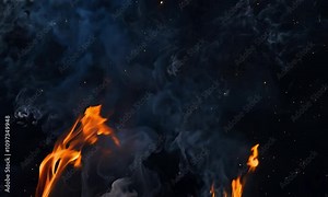 Dark Smoky Background with Glowing Embers and Flames for Dramatic and Mysterious Visual Effects