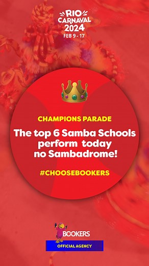 A monumental task and a unique showcase of samba and beauty! Today, February 17th, the top 6 samba schools perform with immense pride: it's the Rio Carnival Champions Parade. #ChooseBookers to watch it up close and celebrate these victories! Visit our website or drop by our Hospitality Desk in Copacabana! 🎟️ 👉🏼 https://bookers.link/fbig-rco-ticket-8-2024 👑 THE CHAMPIONS 10 PM VILA ISABEL 11 PM PORTELA 00 AM SALGUEIRO 01 AM GRANDE RIO 02 AM IMPERATRIZ 03 AM VIRADOURO 📍ADDRESS Hotel Atlântico
