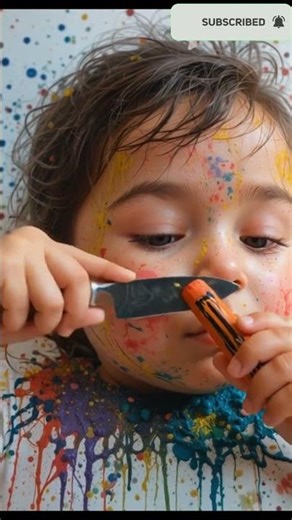 👶🖍️ Baby Face Crayon Cutting | Satisfying ASMR Shorts 🔪✨ #art #painting