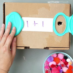 📦 #COUNTING BOX 🔢 I made this box over two years ago and have used it more times than I can count (pun intended 😜). Rough looking box because I removed the *very* glued on sticker and tags to get a clean surface 😅. That good of a box had to be made into something ☺️. • ➡️ This counting activity is a great visual on how two numbers make one. The dry erase section might be her favorite! For babies/toddlers, simply use as a posting box. They love to open the wipe lids and insert objects 🐣. • �