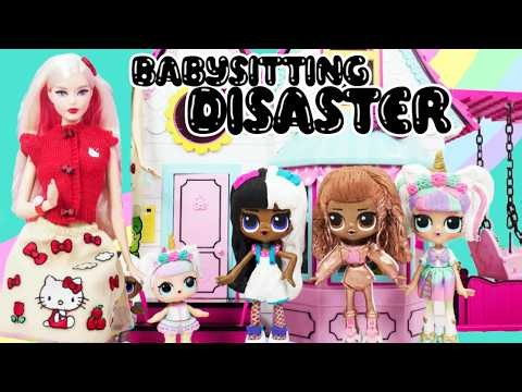 LOL Surprise BABYSITTING DISASTER Hello Kitty Barbie Mean Babysitter