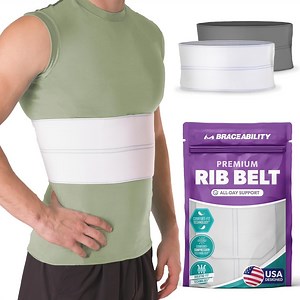 BraceAbility Men’s Rib Compression Wrap Adjustable Chest Support Belt Universal Male, White