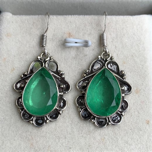 Vintage Doublet Emerald Earrings: Antique Filigree, Oxidized German Silver - Etsy