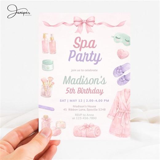 Girls Spa Party Birthday Invitation, Glam up Birthday Party Invite, Kids Spa Sleepover Birthday Party Card, Spa Day Birthday Template - Etsy