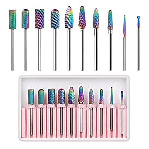 Makartt Nail Drill Bits Set:10Pcs Dimond Tungsten Carbide Nails Bits,3/32 Inch for Acrylic Gel Nails Cuticle Tools,Remove Acrylic Poly Nail Gel Nail Polish B-36,Bit Kit Manicure Pedicure Home Salon