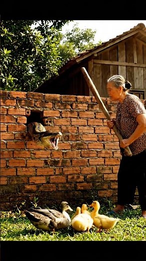 who is braver: granny or python? you choose! 👑 👵🐍🐥 #animals #shorts #wildlife