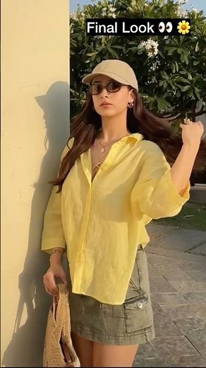 Summer Casual Outfit Idea 🌼 Yellow Shirt Styling 🤍🎀 #fashion #summerfashion