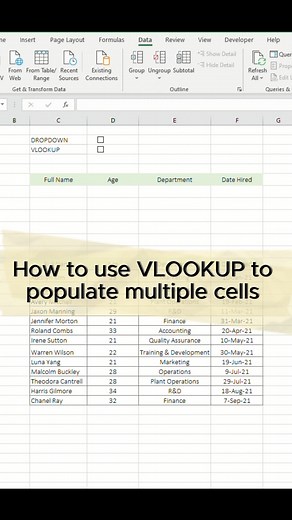 How to use VLOOKUP to populate multiple cells . #Excel #exceltips | Excel Basics