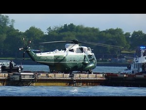 Barack Obama lands on New York Manhattan Heliport - Marine One Sikorsky H-3 Sea King