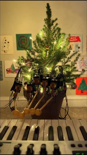 Bionic and the Wires on Instagram: "Season’s greetings from Andy, Jon and all the plants and fungi at Bionic and the Wires. To get in the festive spirit we’ve hooked up a Christmas tree to our bionic arms to help it play Jingle Bells. In this performance bioelectrical signals in the tree determine when it moves its arms, but we set which arm it moves/ note it plays (unlike our other videos where the plants/ fungi fully improvise). Even still, it did play quite a few notes we weren’t expecting it