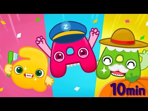 Monster alphabet letter A song collection - 10 Min nursery rhymes for kids