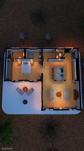 Small House Design 12 (10 x 13 m) | Floor Plan | Black | Night Time