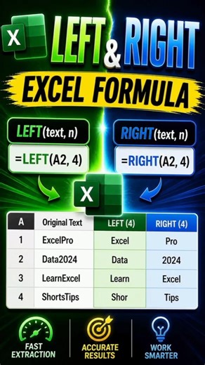 LEFT & RIGHT Excel Formula in 19 Sec 🔥 | Extract Text Like a Pro