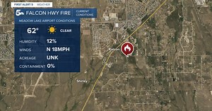 Wildfire along Falcon Highway now under control, 2 small buildings burned