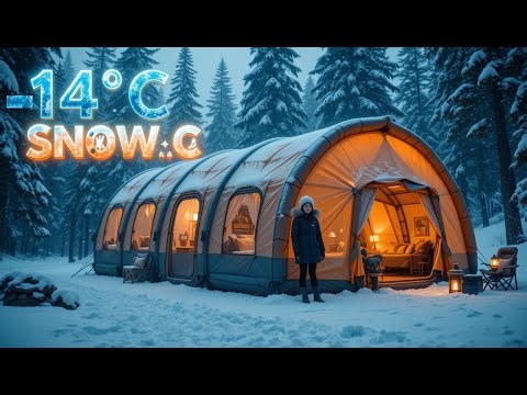 Camping in a Snowstorm at -14°C | Luxury Inflatable Tent ASMR Experience