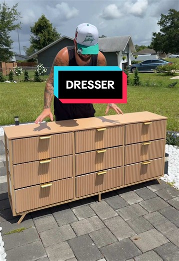 Fabric Dresser with Wood Look — 9-Drawer Stylish Storage