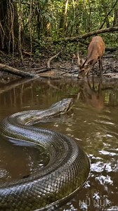 Anaconda snake attacks male deer drinking on the river bank #anaconda #amazon #nature #fyp #reels #world #deer | Nu Nur