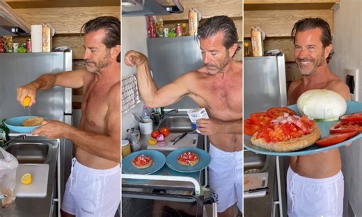 Paolo Conticini condisce la frisella con il limone e i pomodori: ironia e critiche sui social