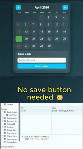 Smart Calendar with Auto Save 😳💾 | HTML CSS JS