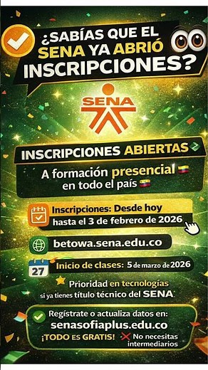 Estudia gratis en el SENA! inscripciones abiertas