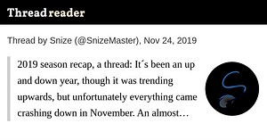 Thread by @SnizeMaster: "2019 season recap, a thread: It´s been an up and down year, though it was trending upwards, but unfortunately everything came crashing down […]"