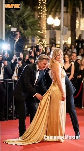 Kurt Russell Smoothing Goldie Hawn’s Satin Dress Train in a Cinematic Moment #shorts #hollywood