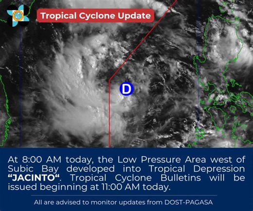TYPHOON UPDATE | At 8:00 AM today, 28 August 2025, the Low Pressure Area west of Subic Bay developed into Tropical Depression “JACINTO“. Tropical Cyclone Bulletins will be issued beginning at 11:00 AM today. All are advised to monitor updates from DOST-PAGASA #NDRRMC #BawatSegundoMahalaga #JacintoPH | NDRRMC