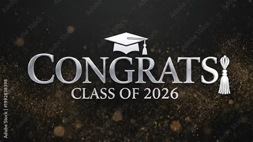 Celebratory graduation milestone with congratulatory messages and festive design for class of 2026 graduates