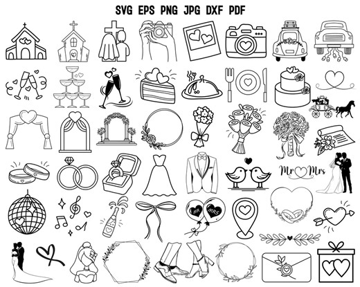 Wedding SVG | Hand Drawn Wedding Icons SVG | Wedding Timeline Svg | Wedding Cricut | Wedding Decor Design | Line Art Wedding Icons | Vector - Etsy New Zealand