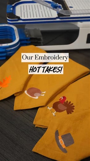 Embroidery 🔥HOT🔥 takes! My thoughts while embroidering Thanksgiving napkins with Mighty Hoops! 🦃 💬 It’s 10% stitching, 90% changing thread colors. ✂️ Your best scissors? Never around when you need them. 😅 Appliqué = pain beauty 🎯 And Mighty Hoops? They’ve earned a seat at Thanksgiving dinner. What’s your biggest embroidery hot take? Drop a comment! Items used in this video: 5.5” Mighty Hoop 5.5” Mighty Hoop Fixture and FreeStyle Arm Portable Mounting Base Tearaway Stabilizer Shop Mighty Ho