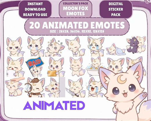 20 Animated Moon Fox Emotes GIF Pack: Chibi Twitch Discord Emotes (digital Download) - Etsy